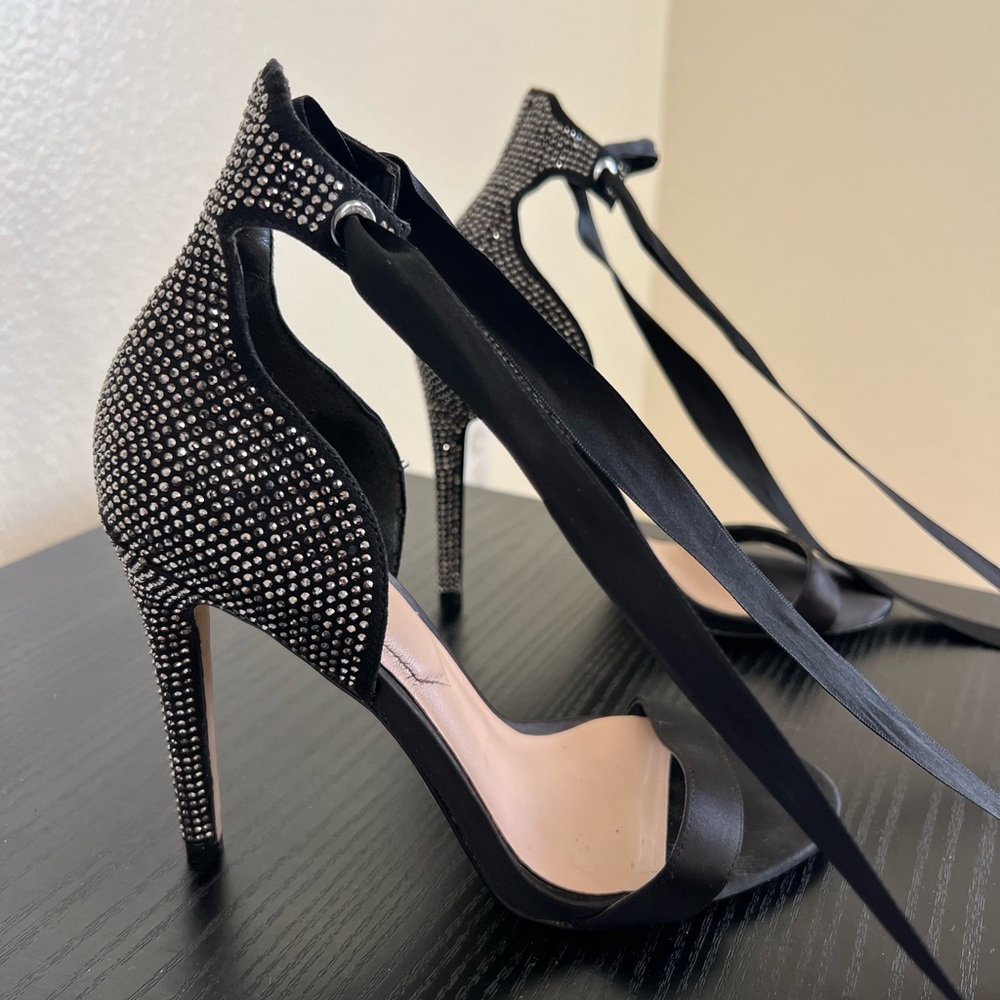 ALDO Black Studded High Heels with Ribbon Ties